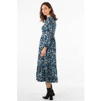 Sarta Women's Shirred Bust Midi Dress - Blue, Leopard Print in Blue | Size: 12-14