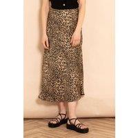 Sarta Women's Cassie Silky Midi Slip Skirt - Neutral, Leopard Print in Brown | Size: Small