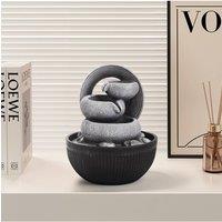H&O Direct Tabletop Resin Water Fountain with LED Light in Grey