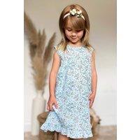 Fox In A Box Girl's Cosmic Moon & Star Sleeveless Cotton Nightie in Blue | Size: 9-10 Years