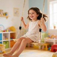 AIYAPLAY Swing Seat with Adjustable Wooden Seat for Kids in Natural