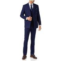 XPOSED Men's Pinstripe 3-Piece Double-Breasted Suit Tailored Regular Fit in Blue | Size: 44R