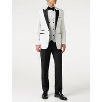 XPOSED Men's Elegant Floral Jacquard Tuxedo Jacket with Waistcoat in White | Size: 42R