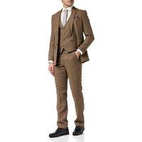 XPOSED Men's Herringbone 3 Piece Tweed Suit in Retro Blinders Style in Tan | Size: 44R