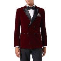 XPOSED Men's Stylish SMITH Velvet Double Breasted Tuxedo Blazer in Maroon | Size: 54