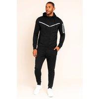 AARHON Men's Contrast Full Zip Hooded Tracksuit in Black | Size: Medium