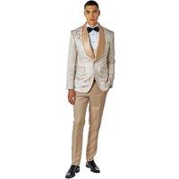 XPOSED Men's LOUIS - 3 Piece Damask Jacquard Print Tuxedo Wedding Suit in Cream | Size: 44R