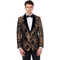 XPOSED Men's GLEN Floral Jacquard Velvet Tuxedo Jacket in Gold | Size: 48