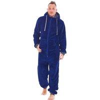 Keanu Men's Hooded Fleece Contrast Trim Jumpsuit in Navy | Size: Medium/Large