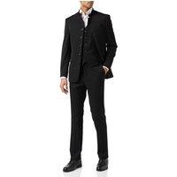 XPOSED Men's Chinese Grandad Collar 3 Piece Suit - Tailored Fit in Black | Size: 44R