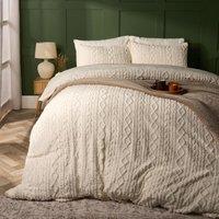 OHS Cable Knit Fleece Duvet Cover Set Warm Reversible Bedding in Cream | Size: King