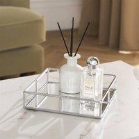 OHS Square Mirrored Storage Tray Metal Frame Vanity Display Plate in Silver