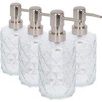 Harbour Housewares 500ml Glass Soap Dispensers - 4x Prism Refillable Hand Wash Bottle with Pump in Clear