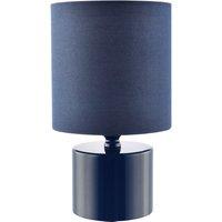 Happy Homewares Modern Glossy Metal Table Lamp with Cotton Fabric Drum Shade in Midnight