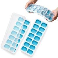Keplin 2 Pack Silicone Ice Cube Trays with Non-Spill Lids, BPA Free in Blue