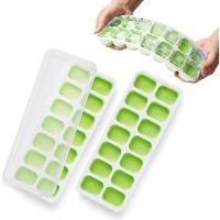 Keplin 2 Pack Silicone Ice Cube Trays with Non-Spill Lids, BPA Free in Green