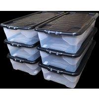 Samuel Alexander 6 Pack of 42L Under Bed Clear Stackable & Nestable Storage Boxes in White