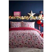 Fusion 'Festive Fancy ' Festive Print Duvet Cover Set in Pink | Size: Double