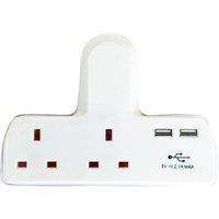 Lyvia T-Shape 2 Way Adaptor With USB (UK Plug) in White