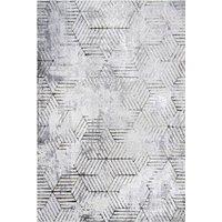 Kukoon Grey Gold Distressed Abstract Geometric Motif Rug in Metallic Gold | Size: 80 cm x 150 cm