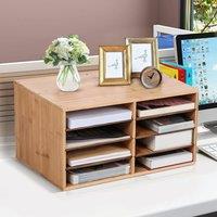MANTRARAJ Bamboo Desktop File Sorter 8 Compartments A4 File Documents Organiser in Brown