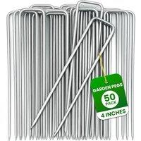 Green Thumbz U-Shaped Weed Control Membrane 4" Pegs - Galvanized Ground Stake Garden Anchors in Silver | Size: 50 Pack