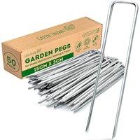 Green Thumbz Pack of 50 U-Shaped Weed Control Membrane 6" Pegs - Galvanized Ground Stake Garden Anchors in Silver | Size: 50 Pack