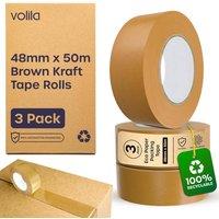 volila 3 Pack Brown Kraft 48mm x 50m Heavy Duty Packaging Tape