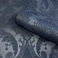 Belgravia Amara Damask Textured Wallpaper in Dark Blue
