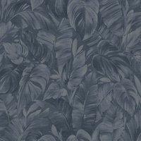 Erismann Play Of Light Palm Leaf Vinyl Textured Wallpaper in Navy