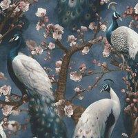 Erismann Play Of Light Peacock Vinyl Textured Wallpaper in Navy