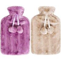 K Collection Pom Pom Hot Water Bottle & Cover Pack of 2 in Purple
