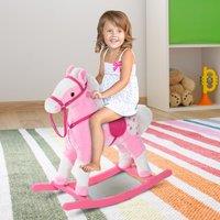 HOMCOM Kids Walking Ride on Horse Toy Plush Walk Pony with Wheels Sound in Pink