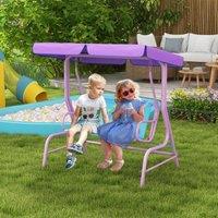 OUTSUNNY Fairy Themed Kids Garden Swing Bench with Adjustable Canopy, Safety Belts in Blue