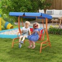 OUTSUNNY Cowboy Themed Kids Garden Swing Bench with Adjustable Canopy, Safety Belts
