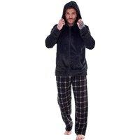 Keanu Men's Checked Zipped Long Pyjama Set in Black | Size: Medium