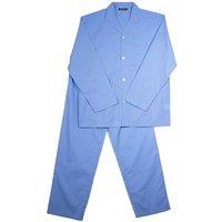 Keanu Men's Woven Chest Pocket Straight Leg Long Pyjama Set in Blue | Size: Small