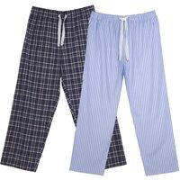 Keanu Men's Woven Checked Stripes Pyjama Bottoms Pack of 2 in Blue | Size: 2XL