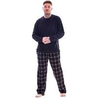 Keanu Men's Checked Microfleece Long Pyjama Set in Black | Size: XL