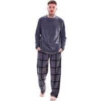 Keanu Men's Checked Microfleece Long Pyjama Set in Charcoal | Size: Medium