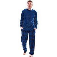 Keanu Men's Checked Microfleece Long Pyjama Set M in Navy | Size: Medium