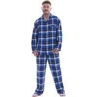 Keanu Men's Checked Brushed Long Pyjama Set in Mid Blue | Size: 2XL