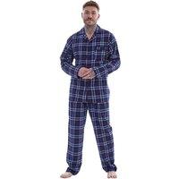 Keanu Men's Checked Brushed Long Pyjama Set in Blue | Size: 2XL