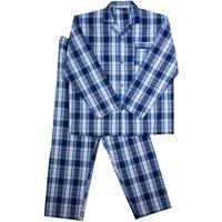 Keanu Men's Checked Woven Long Pyjama Set in Blue | Size: XL