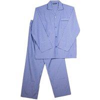 Keanu Men's Striped Woven Chest Pocket Straight Leg Long Pyjama Set in Blue | Size: 2XL