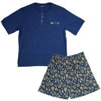 Keanu Men's Henley Short Pyjama Set in Blue | Size: XL