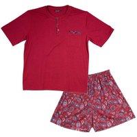 Keanu Men's Henley Short Pyjama Set in Red | Size: Medium