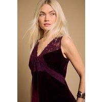 Oasis Women's Velvet Lace Detail V Neck Cami Top in Wine | Size: 10
