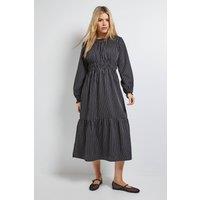 Dorothy Perkins Women's Shirred Bodice Tiered Stripe Midi Dress in Black | Size: 12