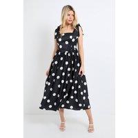 Dorothy Perkins Women's DP Luxe Printed Tie Shoulder Dropped Waist Midi Dress in Mono | Size: 12